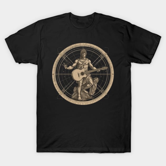 Da Vinci Vitruvian Man Guitar Rock T-Shirt by zackdesigns